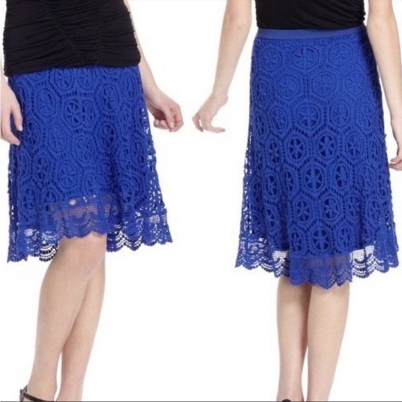 ELLA Moss Anthropologie High low Crochet Lace Electric Blue Skirt S Grannycore - Picture 1 of 13